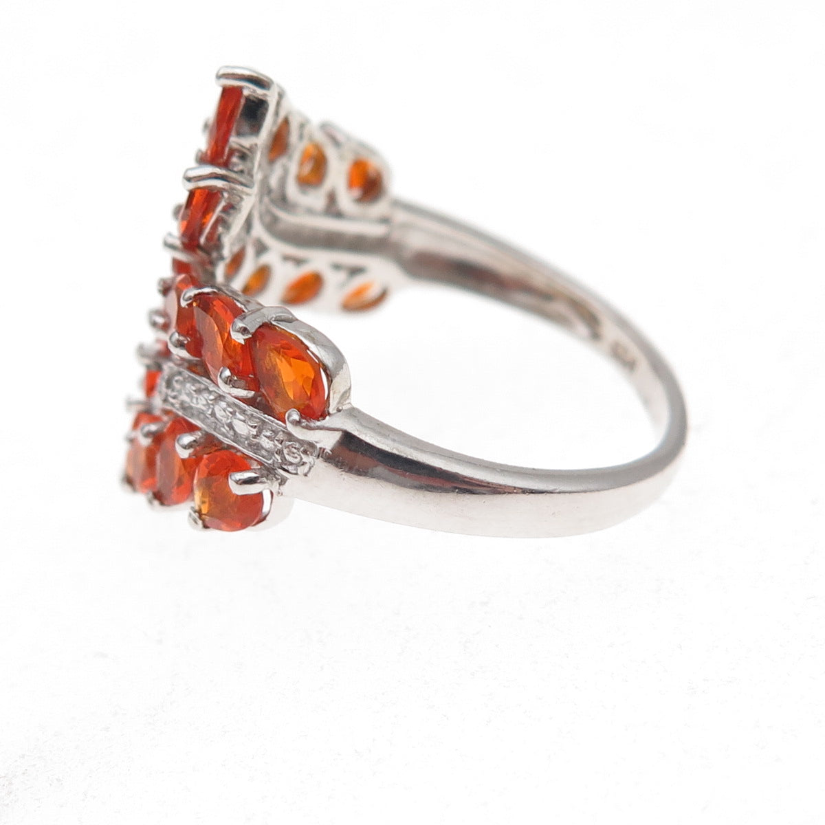Chuck Clemency 925 Sterling Silver Real Diamond & Fire Opal Bypass Ring Size 8
