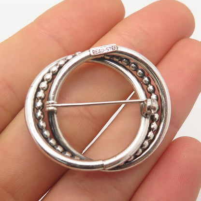 925 Sterling Silver Vintage BEAU Triple Circle Beaded Pin Brooch