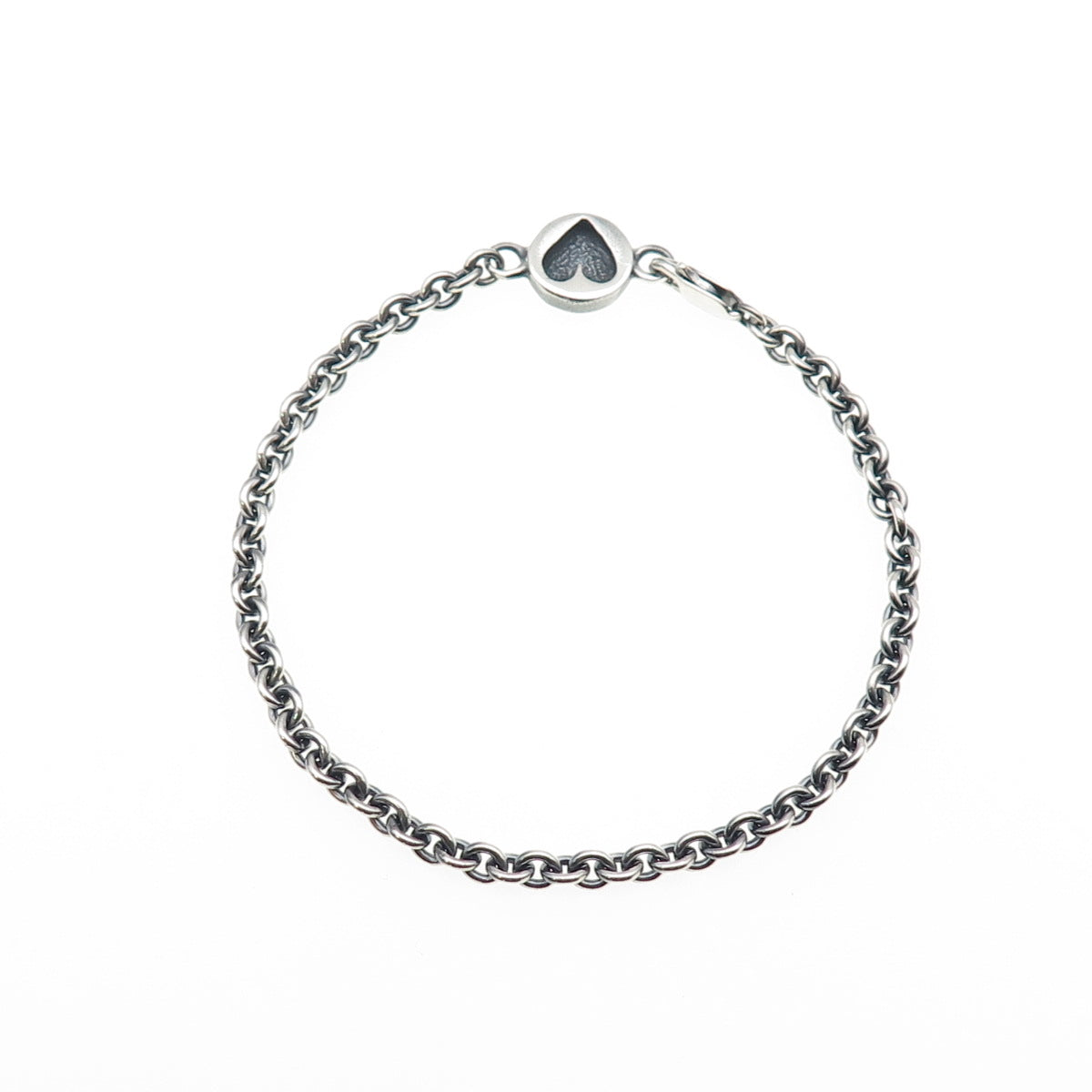 925 Sterling Silver Vintage Heart Tag Cable Link Oxidized Bracelet 7"