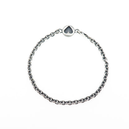 925 Sterling Silver Vintage Heart Tag Cable Link Oxidized Bracelet 7"