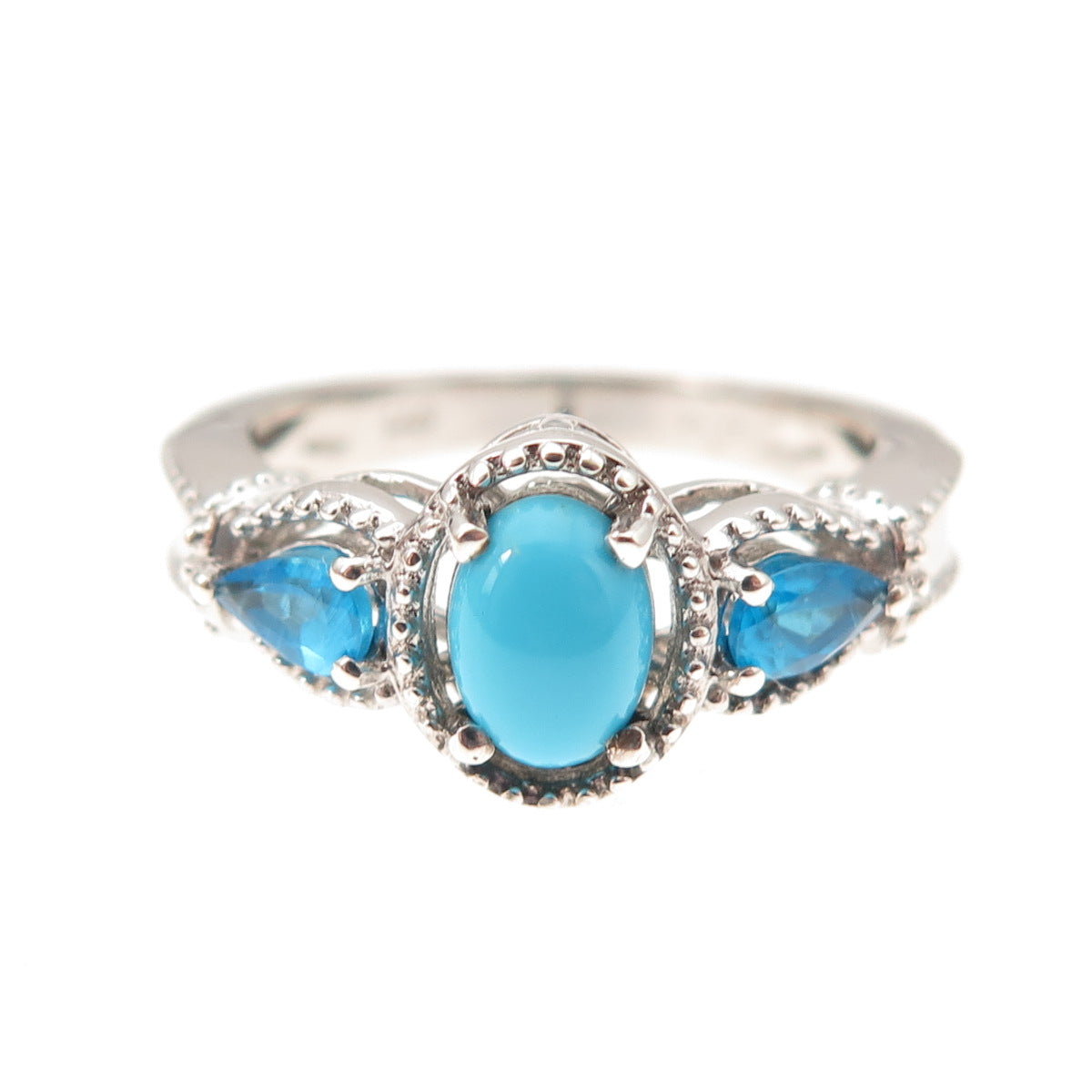 Chuck Clemency 925 Sterling Silver Real Turquoise & Apatite Ring Size 8.25