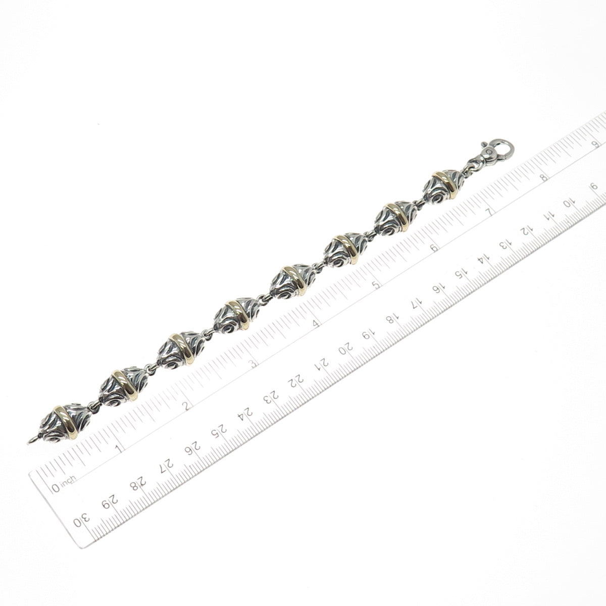 ZINA 14K Gold 925 Sterling Silver Vintage Modernist Spiral Beads Bracelet 7.25"