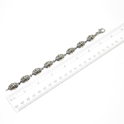 ZINA 14K Gold 925 Sterling Silver Vintage Modernist Spiral Beads Bracelet 7.25"