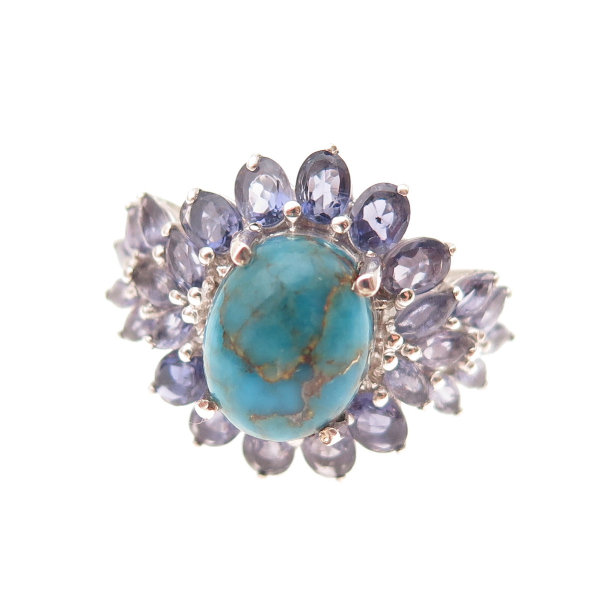 Chuck Clemency 925 Sterling Silver Real Turquoise & Iolite Ring Size 6