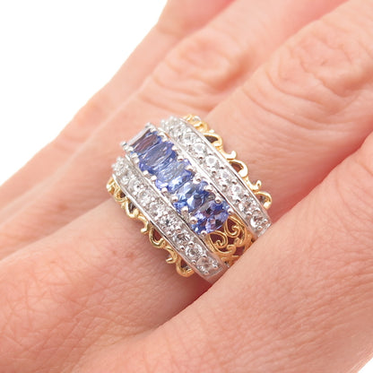 Chuck Clemency 925 Sterling Silver 2-Tone Real Tanzanite White Topaz Ring Size 8