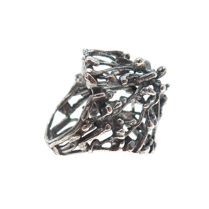 925 Sterling Silver Vintage Israel Modernist Oxidized Ring Size 6