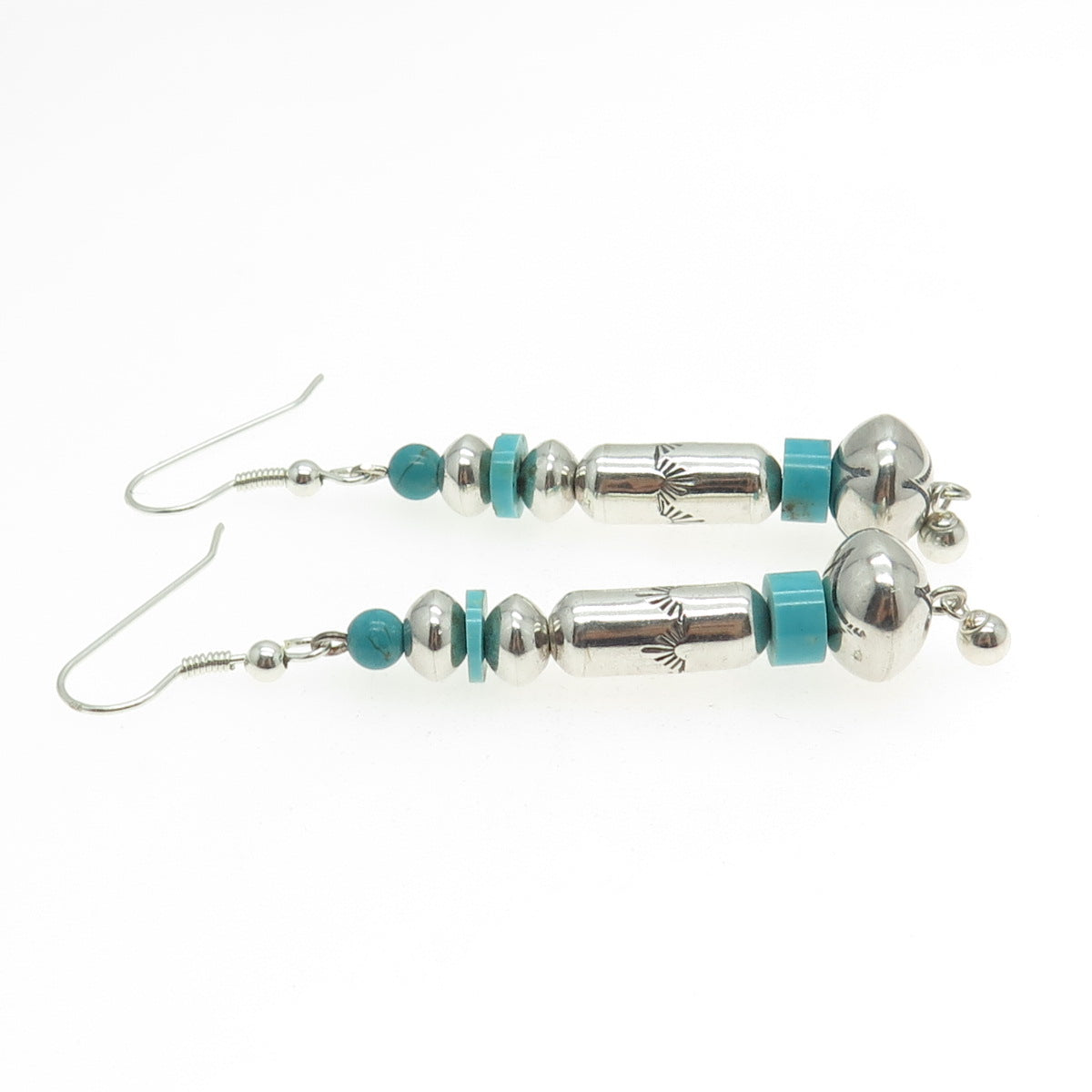 Old Pawn Sterling Silver Vintage Lone Mountain Turquoise Navajo Pearl Earrings