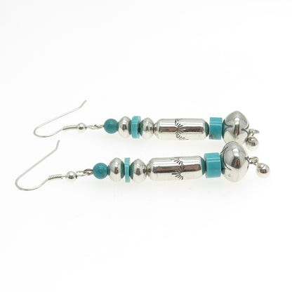 Old Pawn Sterling Silver Vintage Lone Mountain Turquoise Navajo Pearl Earrings