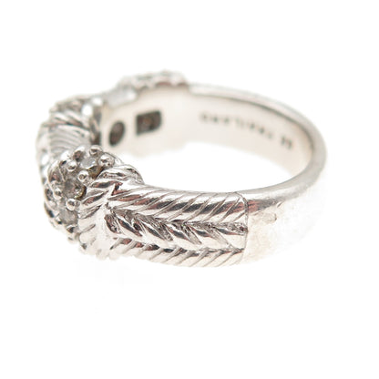 Judith Ripka 925 Sterling Silver Round-Cut C Z Roped Ring Size 6.25