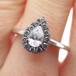 925 Sterling Silver 2-Tone Pear & Round-Cut C Z Promise Ring Size 7