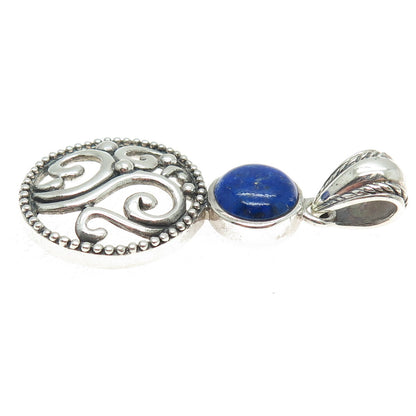 NK SILVER 925 Sterling Silver Vintage Real Lapis Lazuli Ornate Swirl Pendant