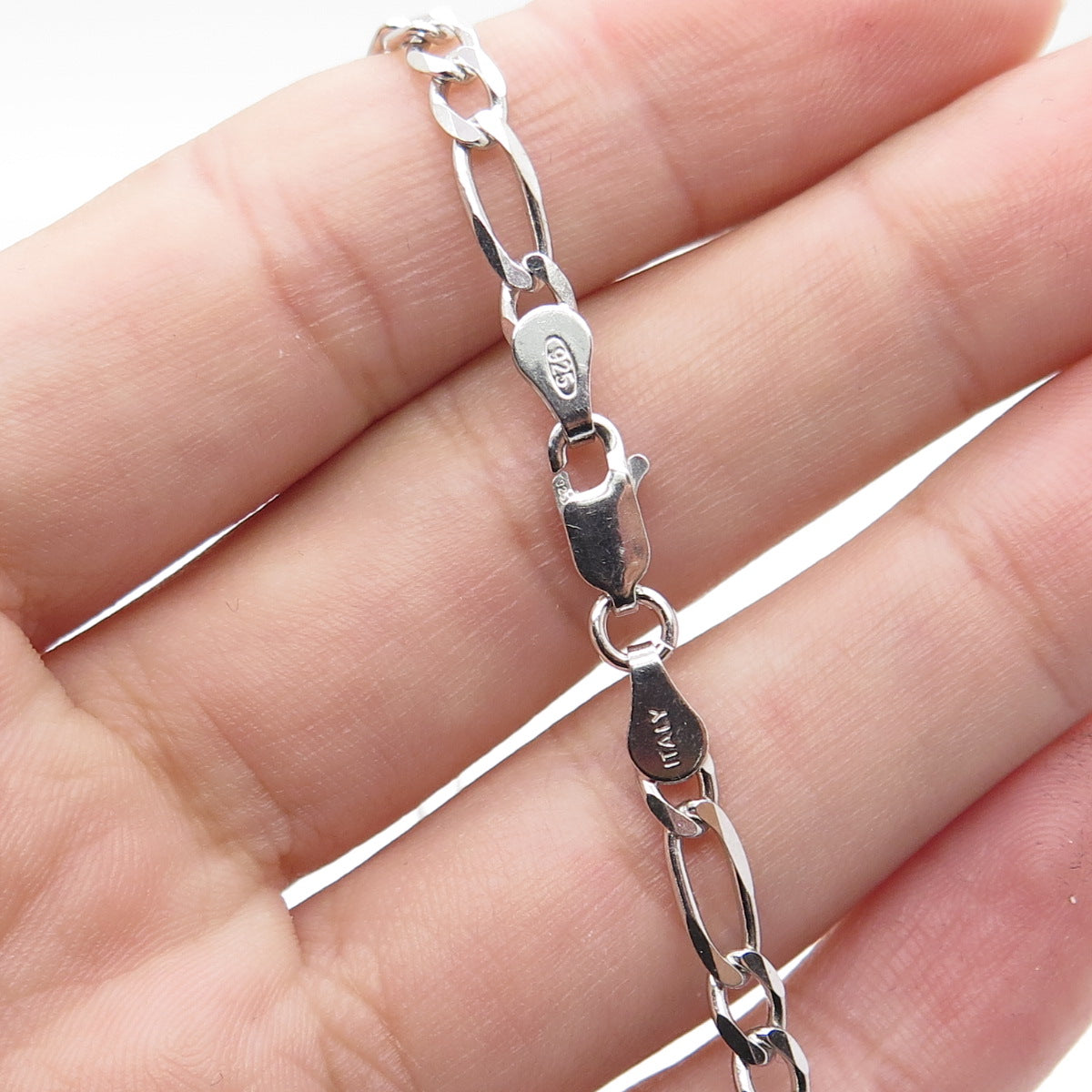 925 Sterling Silver Italy Figaro Chain Necklace 16"