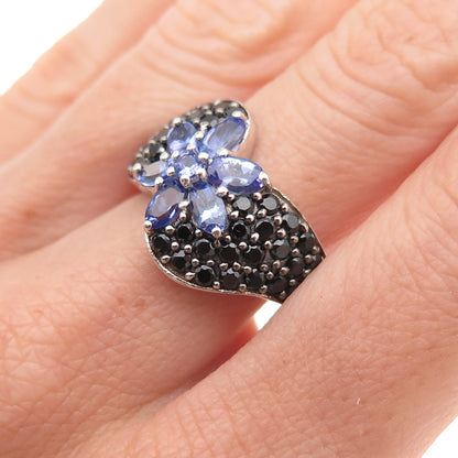 Chuck Clemency 925 Sterling Silver Real Tanzanite & Black Spinel Ring Size 8.25