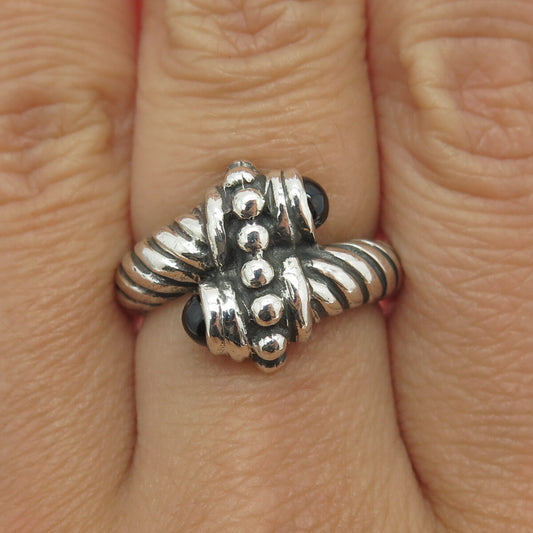 925 Sterling Silver Vintage Real Red Garnet Bypass Twisted Rope Ring Size 7.75