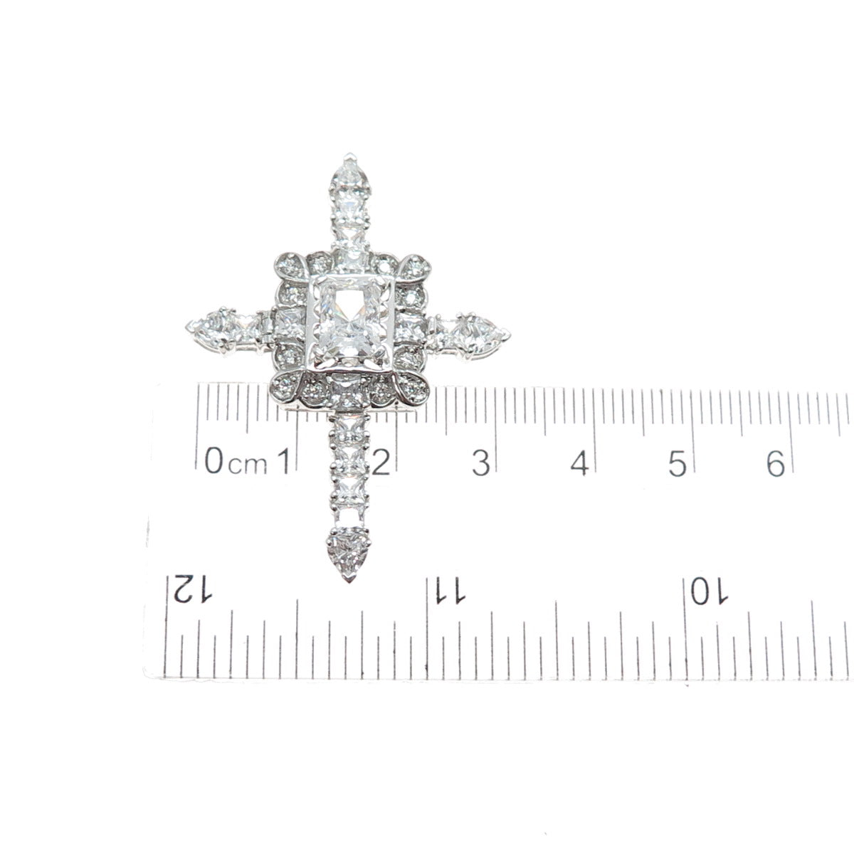 925 Sterling Silver Multi-Cut C Z Sparkle Cross Slide Charm Pendant