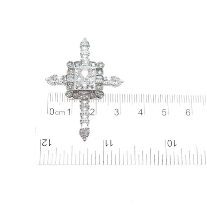 925 Sterling Silver Multi-Cut C Z Sparkle Cross Slide Charm Pendant