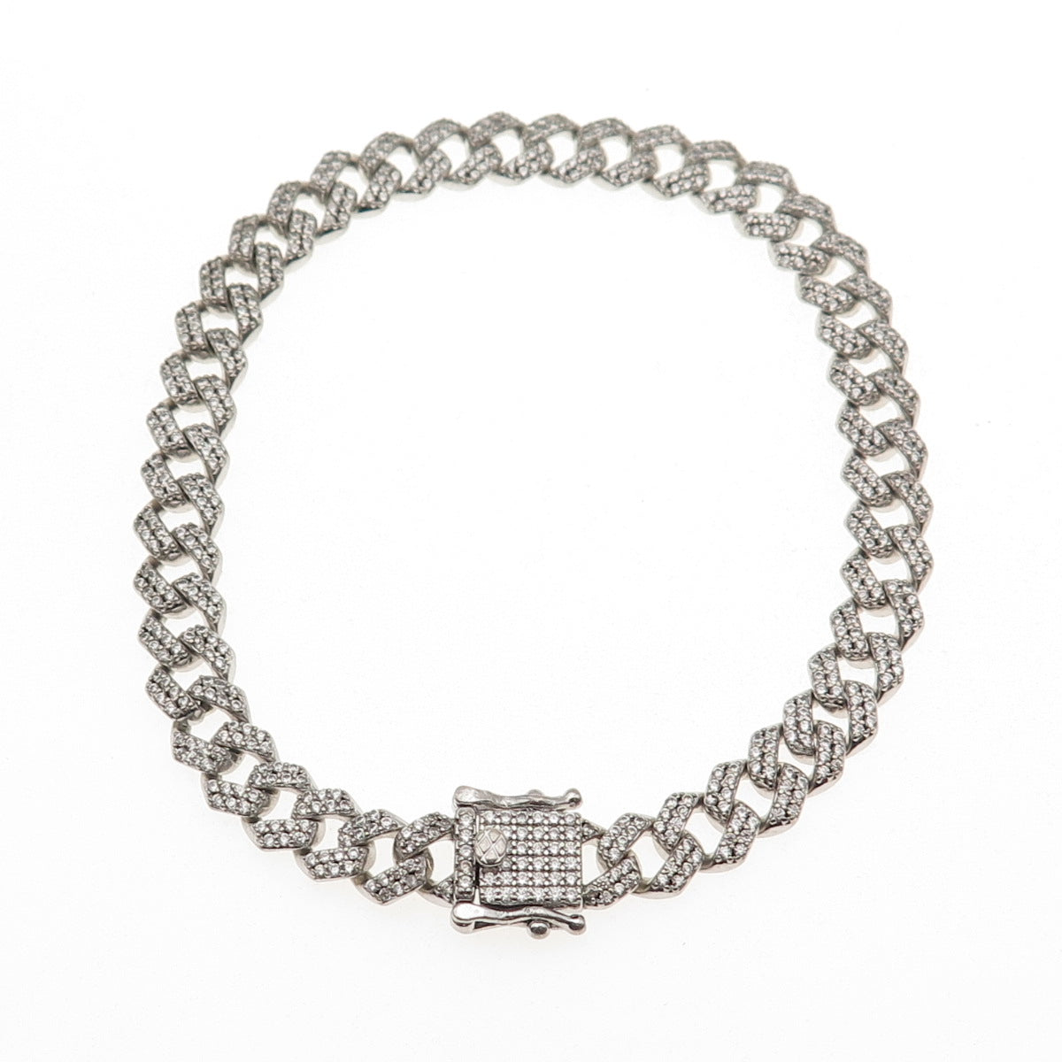 925 Sterling Silver Round-Cut C Z Cuban Link Bracelet 8"