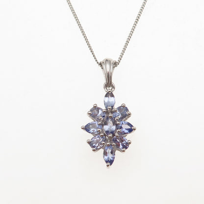 925 Sterling Silver Real Tanzanite Floral Cuban Chain Necklace 18"