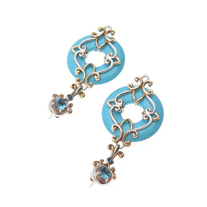 Michael Valitutti Gems En Vogue 925 Sterling Turquoise Topaz & Sapphire Earrings