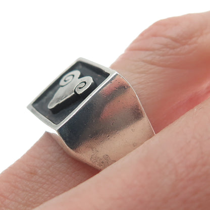 925 Sterling Silver Vintage Mexico Aries Zodiac Sign Oxidized Ring Size 10.25