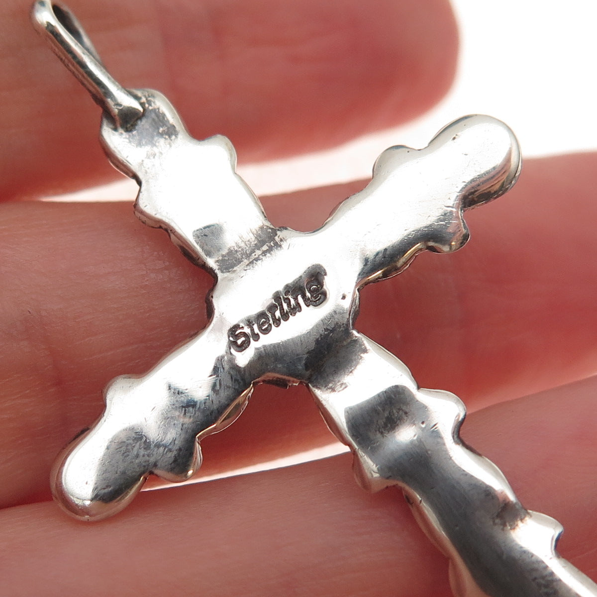 Old Pawn 925 Sterling Silver Vintage Southwestern Opal Cross Tribal Pendant