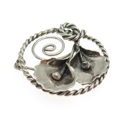 925 Sterling Silver Antique Art Deco Calla Lily Flower Oxidized Pin Brooch