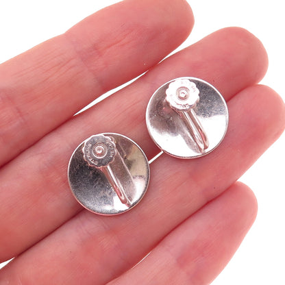 Wells 925 Sterling Silver Antique Art Deco Round Disc Screw Back Earrings