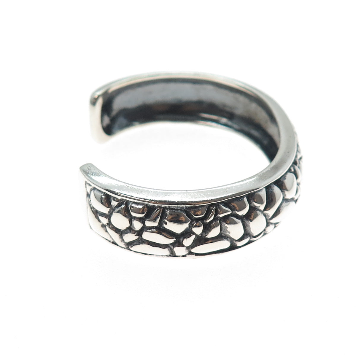 925 Sterling Silver Vintage Modernist Nugget Oxidized Adjustable Bracelet 6"