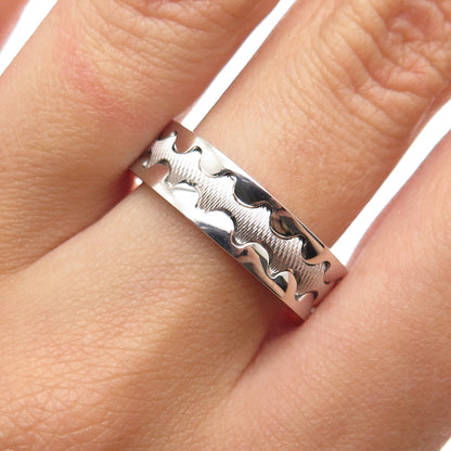 NEOS 925 Sterling Silver Textured Wave Band Ring Size 8.75