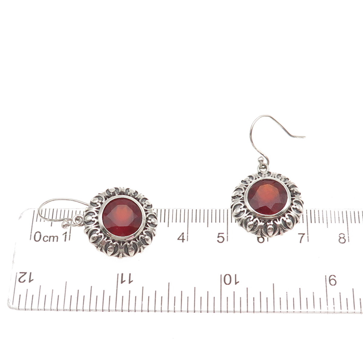 925 Sterling Silver Vintage Real Carnelian Floral Oxidized Dangle Earrings