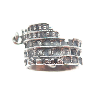 800 Silver Vintage Colosseum Oxidized Minimalist 3D Charm Pendant