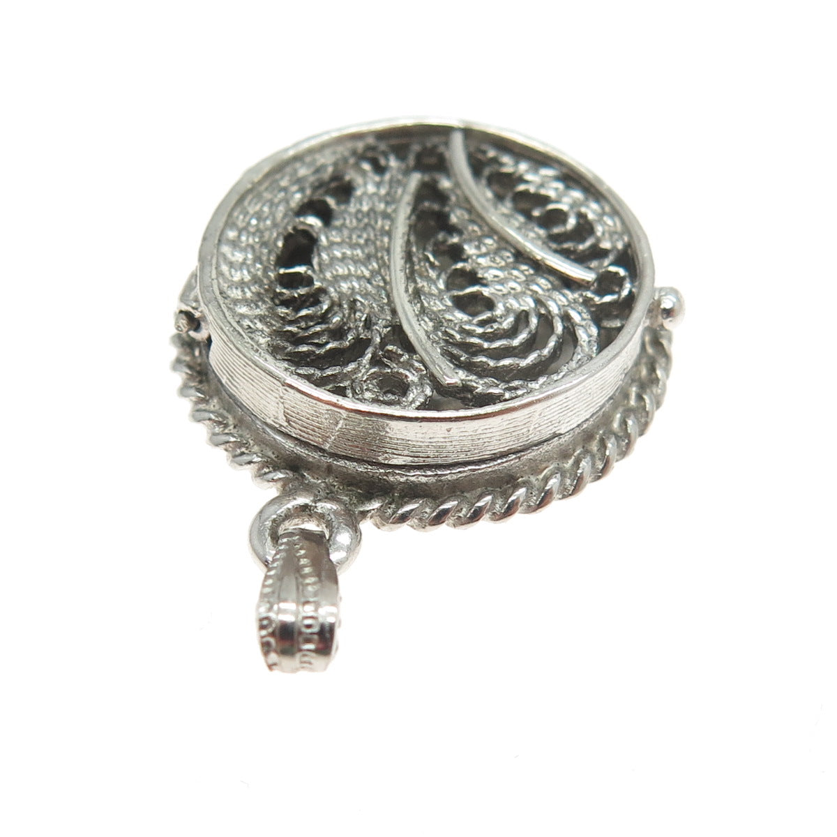 925 Sterling Silver Vintage Filigree Round Locket Pendant