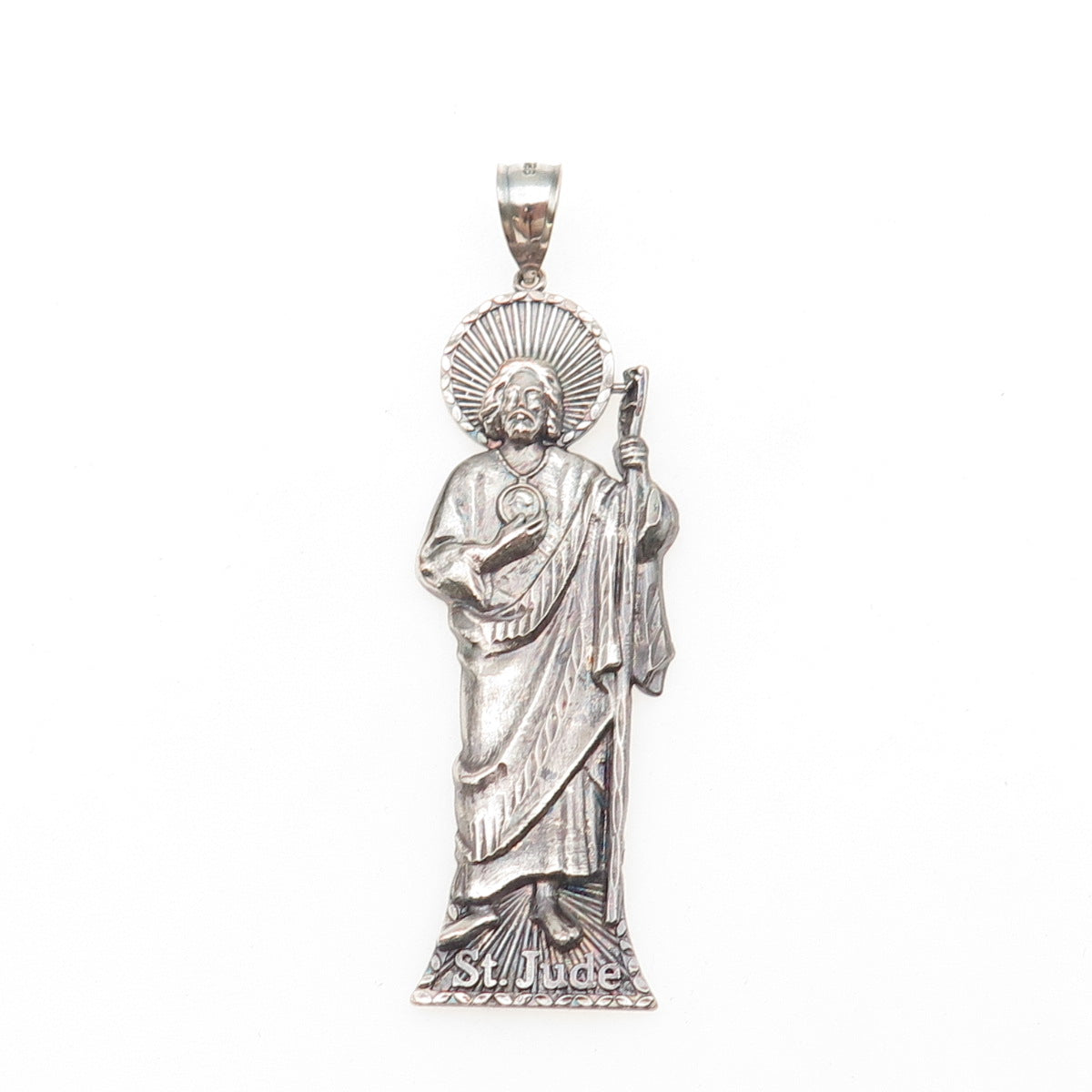 925 Sterling Silver Vintage St. Jude Oxidized Pendant