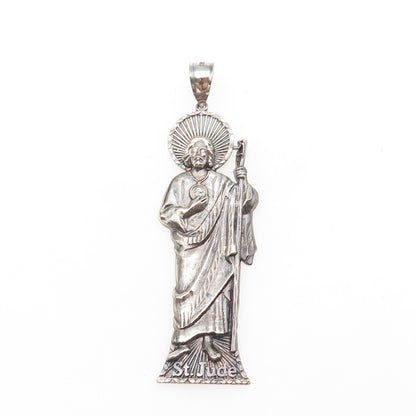 925 Sterling Silver Vintage St. Jude Oxidized Pendant