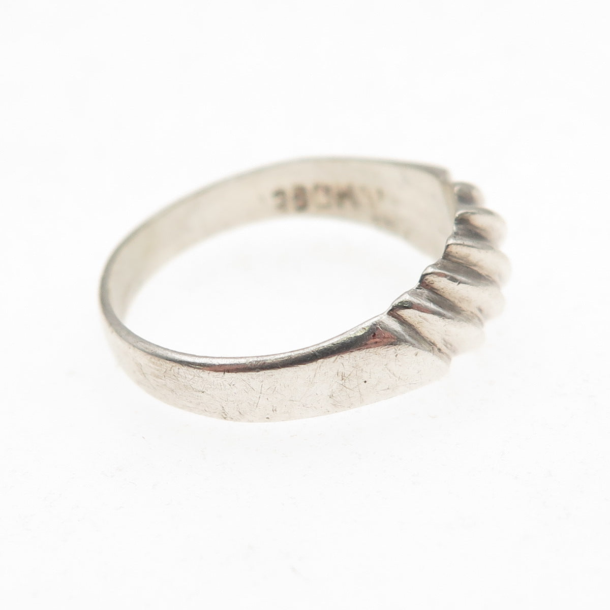 925 Sterling Silver Vintage Mexico Modernist Ribbed Oxidized Ring Size 5.5