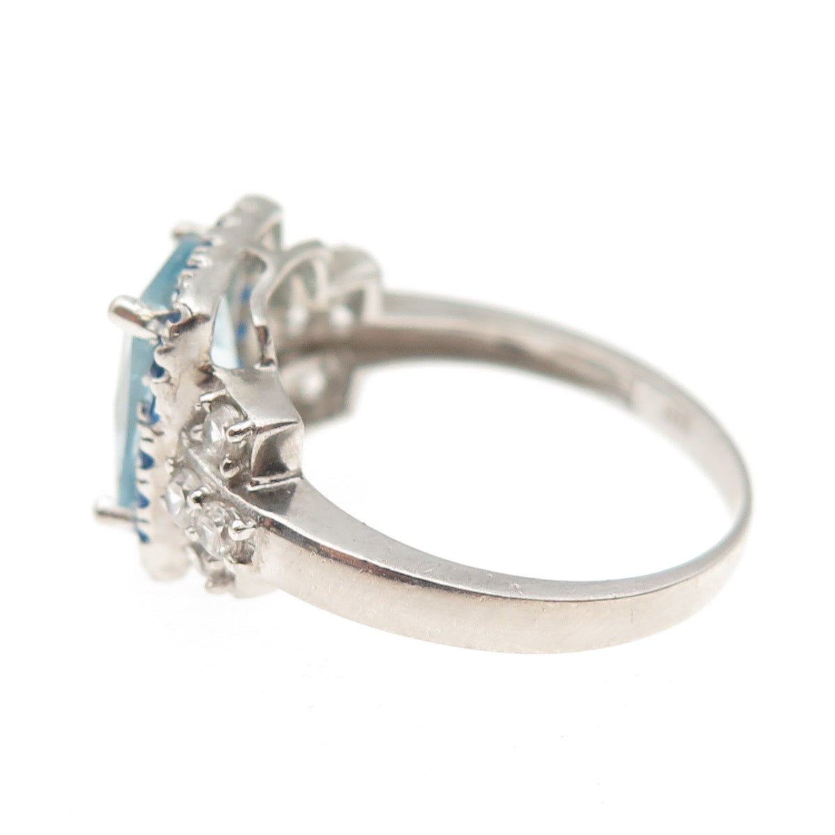 Chuck Clemency 925 Sterling Silver Blue & White C Z Ring Size 7