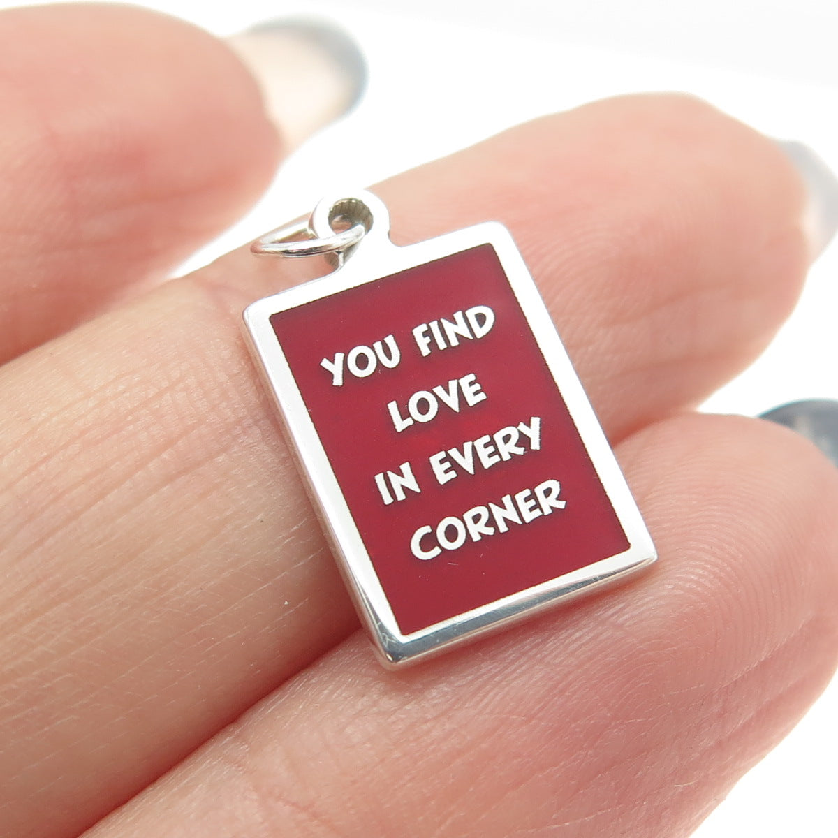 925 Sterling Silver Enamel "You Find Love In Every Corner" Minimalist Pendant