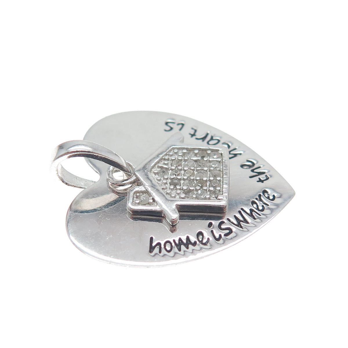 HAN Sterling Silver Real Round-Cut Diamond Home Is Where The Heart Is Pendant