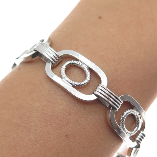 UNOAERRE 925 Sterling Silver Vintage Italy Geometric Link Bracelet 6.75"