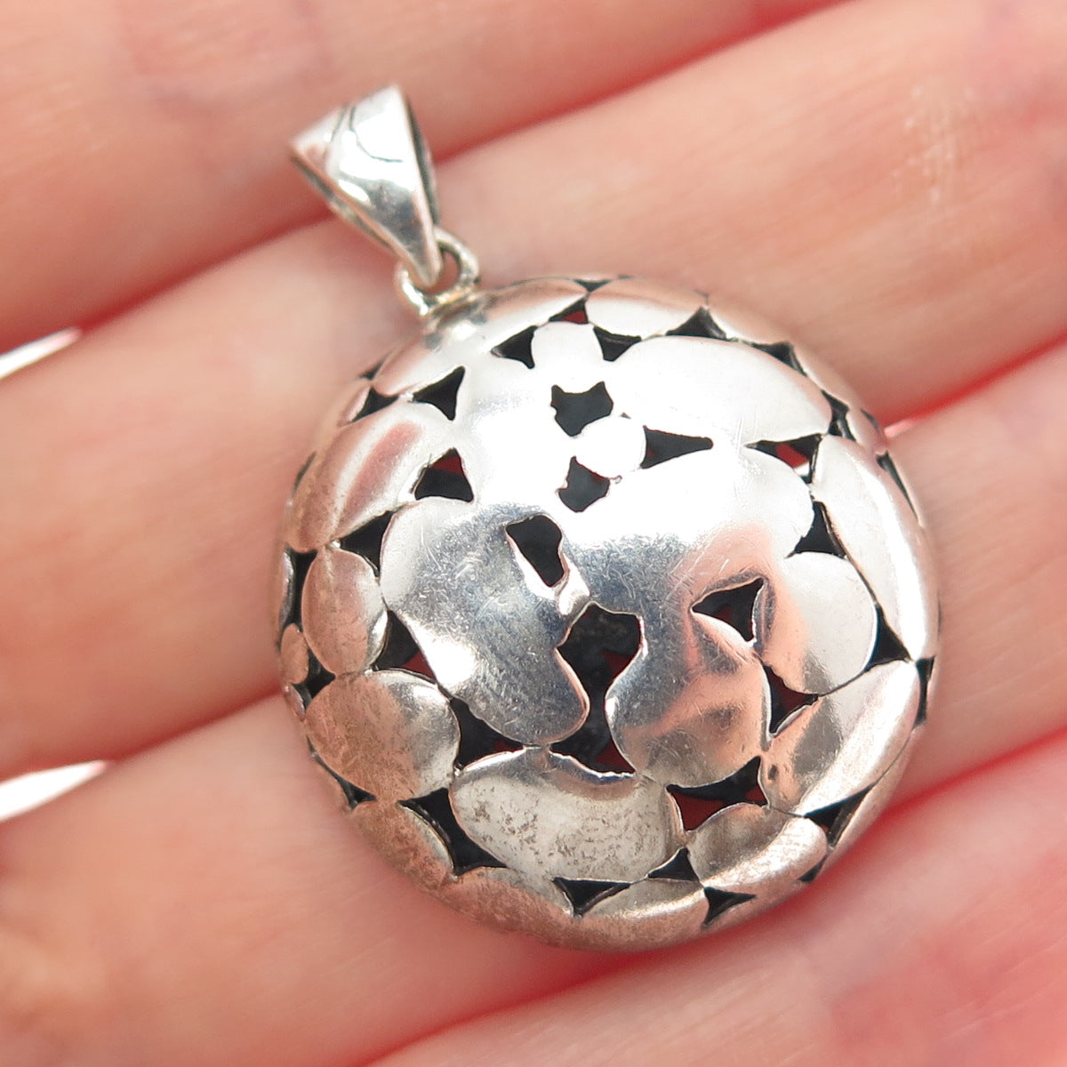 925 Sterling Silver Vintage Pebble / Kali Dome Pendant
