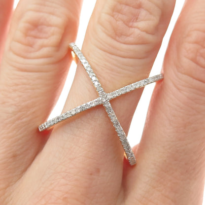 DBJ DEE BERKLE 925 Sterling Gold Plated Real Diamond Crisscross Ring Size 8.25