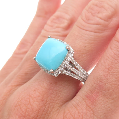 Chuck Clemency 925 Sterling Silver Real Turquoise & White Topaz Ring Size 8.25