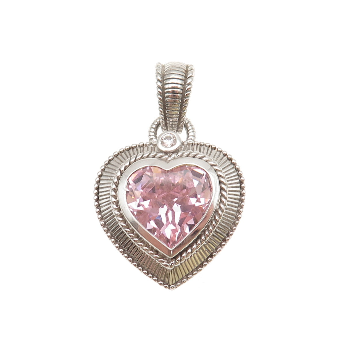 Judith Ripka 925 Sterling Silver Lavender & White C Z Heart Charm Pendant