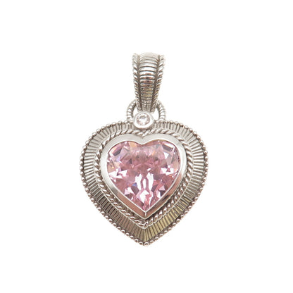 Judith Ripka 925 Sterling Silver Lavender & White C Z Heart Charm Pendant
