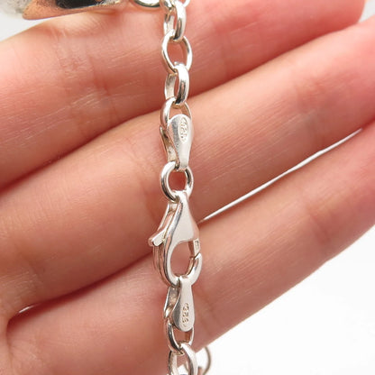 925 Sterling Silver Vintage Italy Heart Charm Rolo Link Bracelet 7.75"