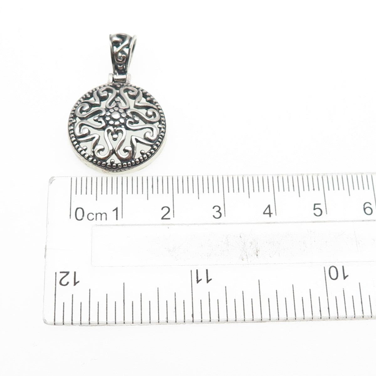 925 Sterling Silver Vintage Ornate Floral Oxidized Charm Pendant