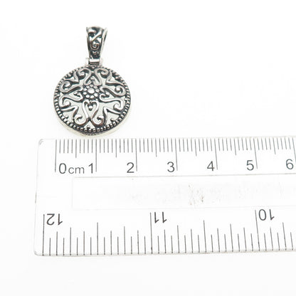 925 Sterling Silver Vintage Ornate Floral Oxidized Charm Pendant