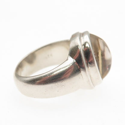 925 Sterling Silver Vintage Real Rutilated Quartz Modernist Ring Size 6