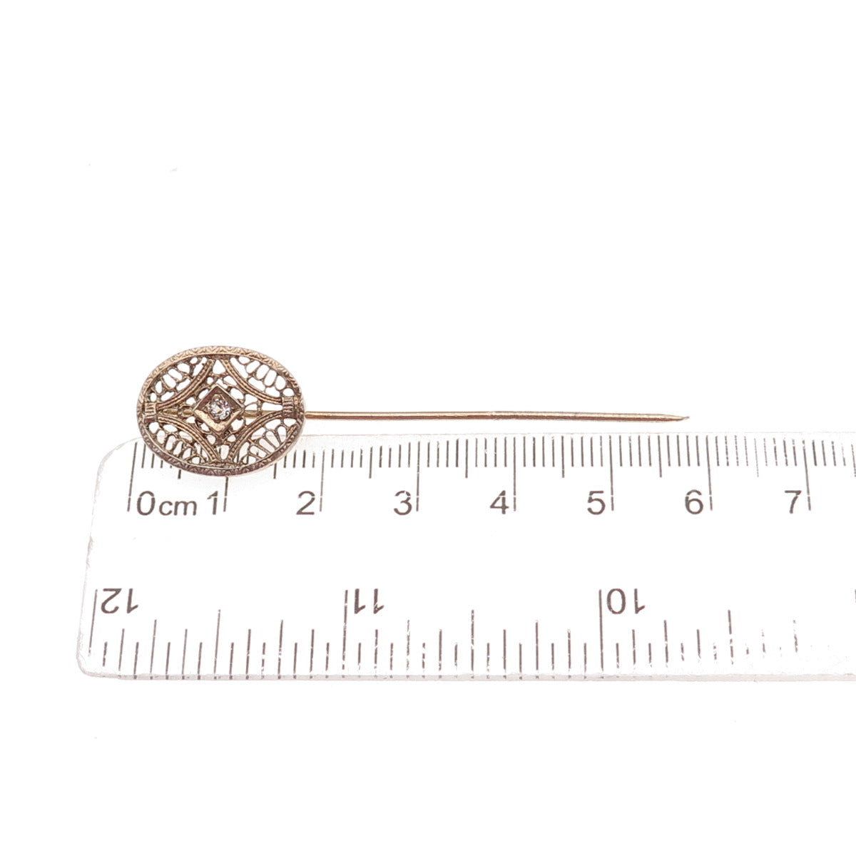 925 Sterling Silver Gold Plated Antique Art Deco Rhinestone Filigree Lapel Pin