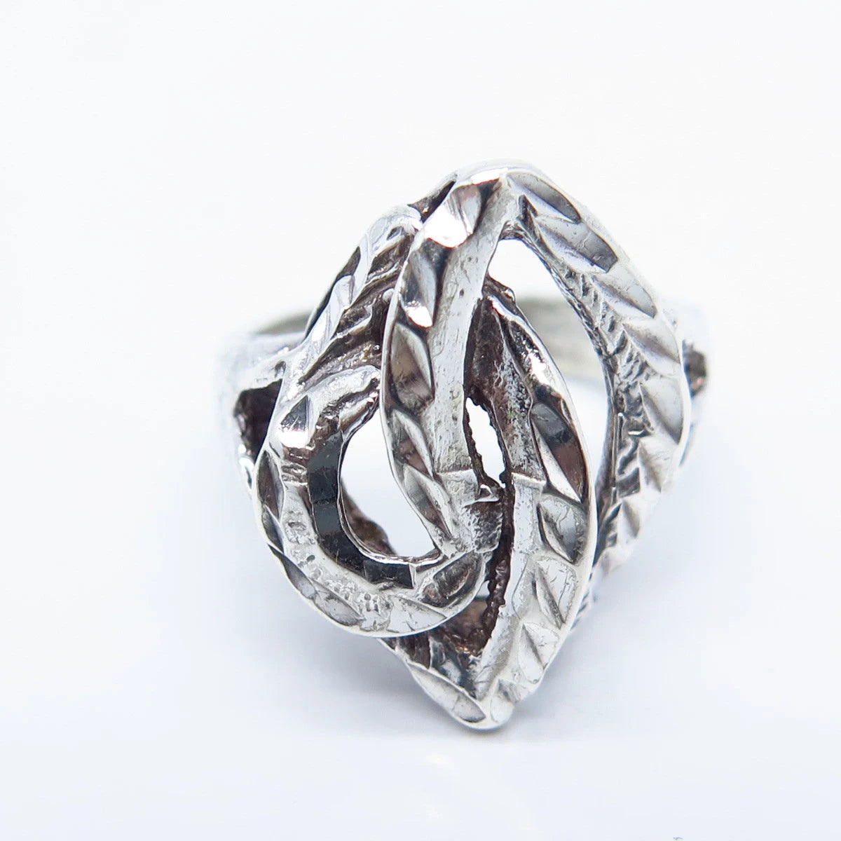 925 Sterling Silver Vintage Modernist Ring Size 4.75